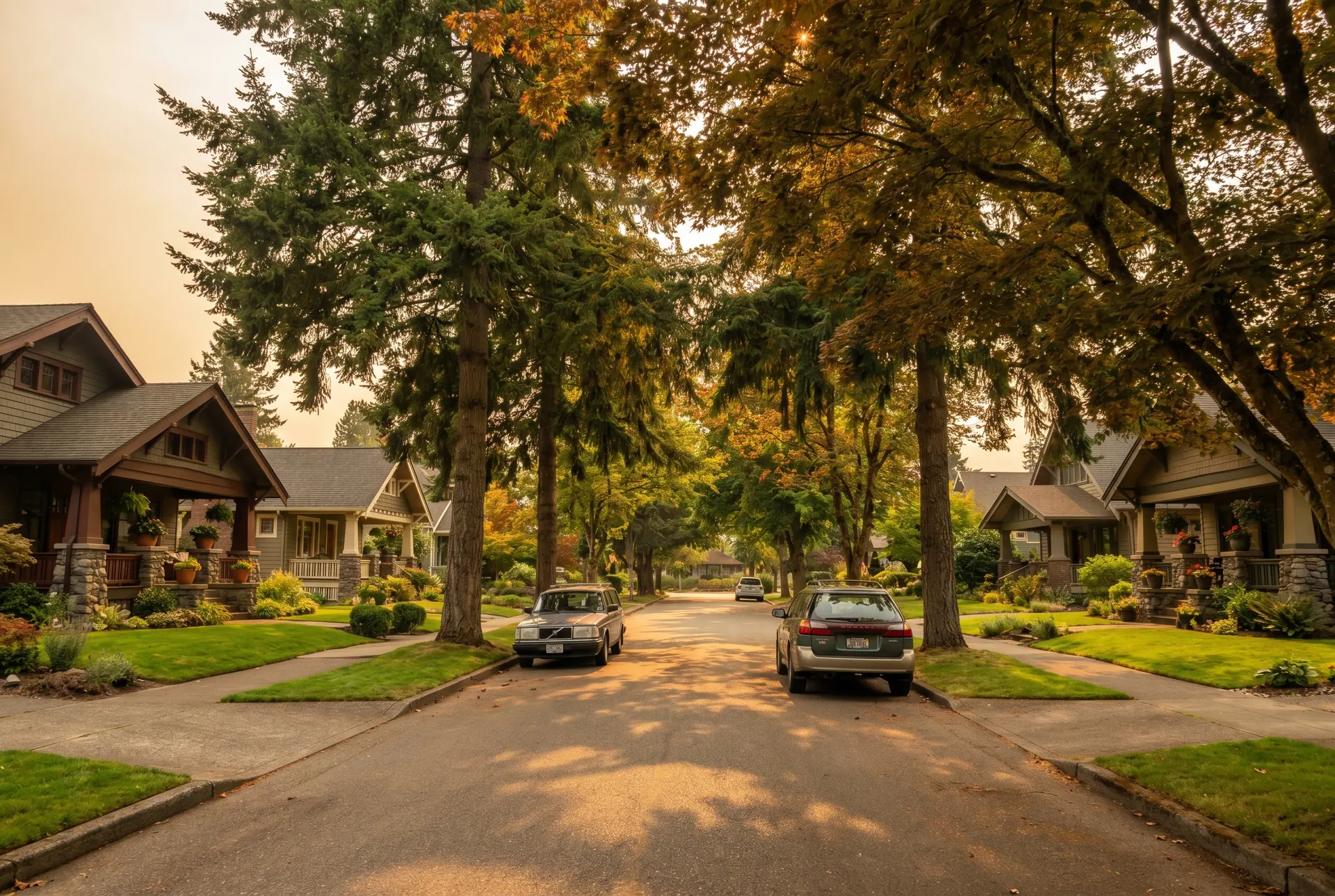 Tree-lined residential street in Fircrest, WA